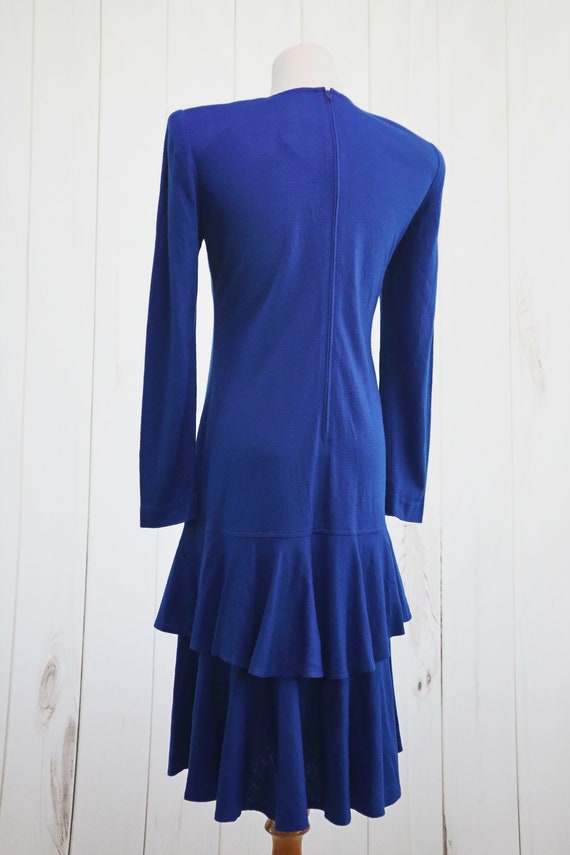 60s Royal Blue Dress Medium Drop Waist Vintage 70… - image 7