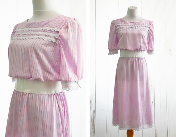 Vintage Kawaii Dress Small 80s Pastel Purple Whit… - image 1