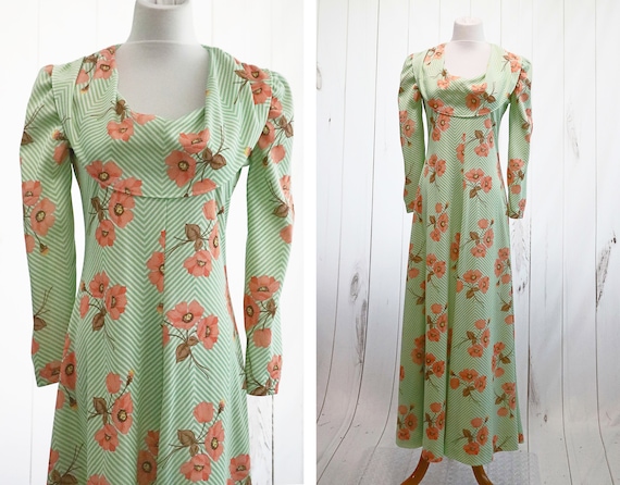 70s Hostess Gown Small 1970s Maxi Dress Vintage P… - image 1