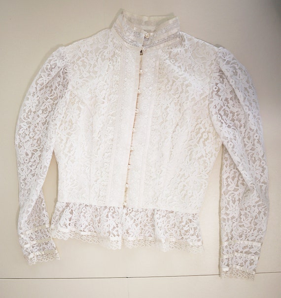 Gunne Sax Jacket Medium Large Ivory Lace Vintage … - image 3