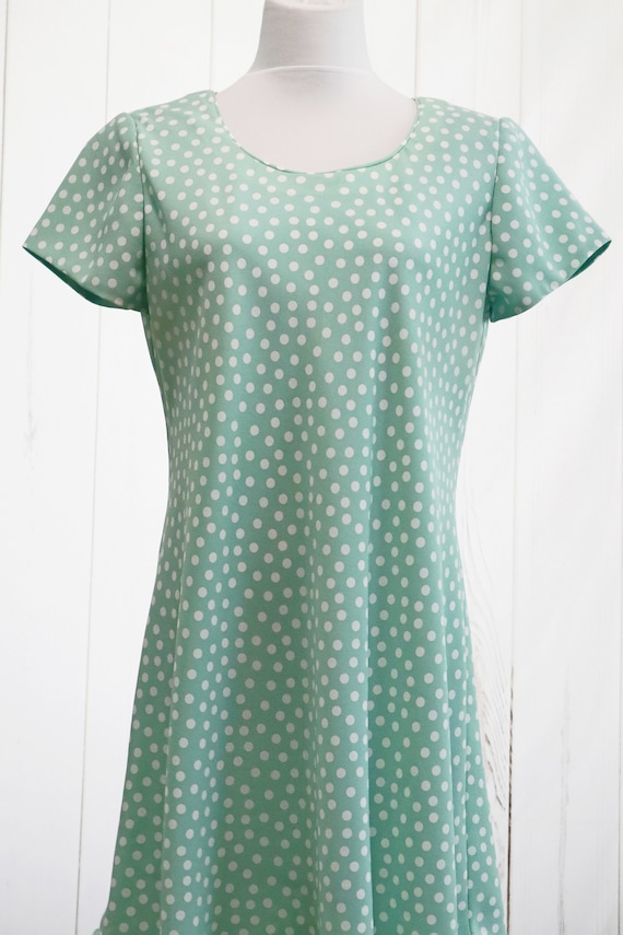 mint green polka dot dress Mint Green Short Dress in Polka Dot Crepe with Ruffles main image 0