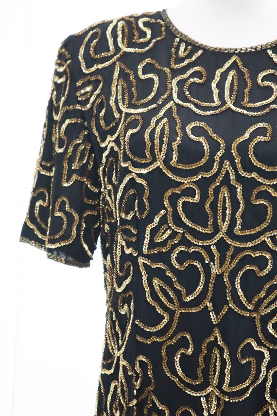 Vintage 1980s Gold Silk Sequin Dress