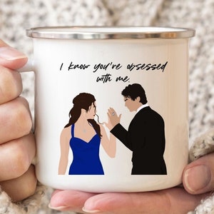 Damon and Elena Camping Mug, TVD Delena Mug, TVD Quote Mug, TVD Mug, I know you're obsessed with me, Damon Salvatore, vampire mug