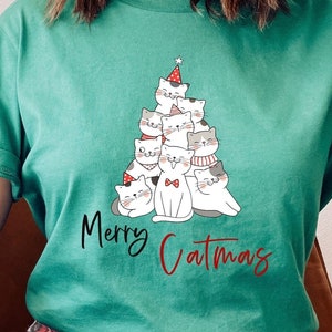 Merry Christmas Cat Tree Shirt, Meowy Christmas Shirt, Funny Cat Holiday Shirt, Cozy Cat Lover Shirt, Merry Catmas Shirt, Cat Lady