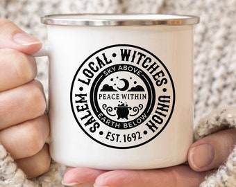 Salem Local Witches Union Camping Mug, Halloween Mug, Funny Halloween Mug, Fall Mug, Coffee Mug, Enamel Mug, Autumn Mug