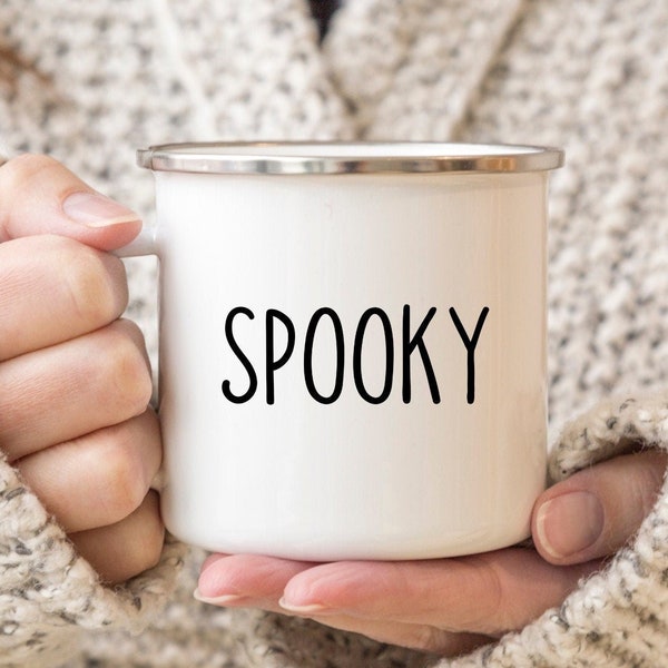 Spooky Camping Mug, Halloween Mug, Spooky Mug, Funny Halloween Mug, Fall Mug, Coffee Mug, Enamel Mug Autumn Mug, Tea Mug, Rae Dunn inspired