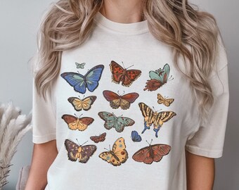 Chemise papillons vintage, Comfort Colors Butterfly Tee Retro Butterfly Shirt, Bug Cottage Core Shirt, Butterfly Shirt, Boho Cottagecore Tee