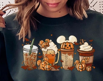Sudadera de café de otoño, camisa amante del café, linda camiseta de otoño, café con leche de calabaza, café helado de calabaza, camisa de especias de calabaza, calabaza de oreja de ratón