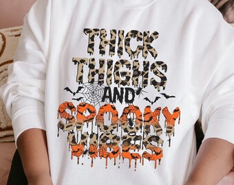 Thick Thighs and Spooky Vibes Sweatshirt, Funny Halloween Shirt, Spooky Sweatshirt, Spooky Vibes, Thick thighs, Curvy Halloween Shirt