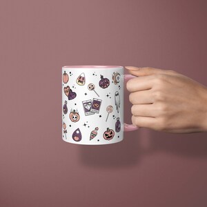 Cute Halloween Mug, Halloween Camping Mug, Halloween Mug, Cute Ghost Mug, Candy Corn, Pumpkin Mug, Cute Fall Mug, Halloween Pumpkin Mug 11oz pink handle