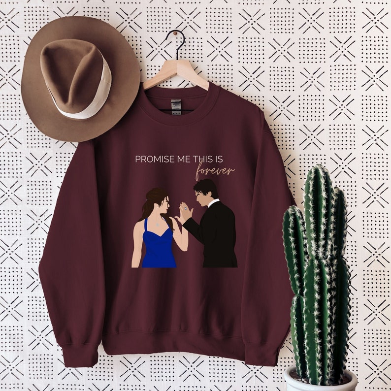 TVD Damon and Elena Sweater, Promise me this is forever, TVD Quote Sweatshirt, TVD Sweater, The Vampire Diaries, Damon Salvatore, Delena maroon