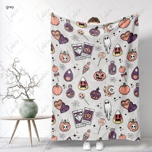 Cute Halloween Blanket, Spooky Blanket, Ghosts, Pumpkins, Candy Corn, Magic, Halloween Throw Blanket, Halloween Lover Gift, image 4
