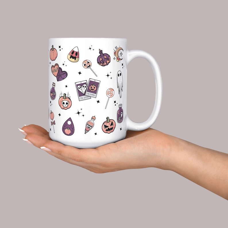 Cute Halloween Mug, Halloween Camping Mug, Halloween Mug, Cute Ghost Mug, Candy Corn, Pumpkin Mug, Cute Fall Mug, Halloween Pumpkin Mug 15oz white