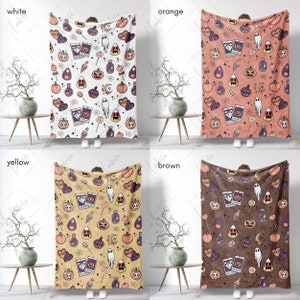 Cute Halloween Blanket, Spooky Blanket, Ghosts, Pumpkins, Candy Corn, Magic, Halloween Throw Blanket, Halloween Lover Gift, image 5