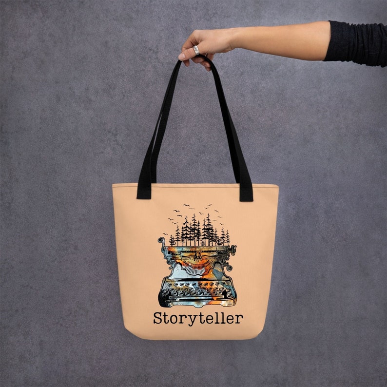 Storyteller Tote bag, Foldable bag, Reusable shopping bag, grocery bag, Future Author Bag, Writers gift, Journalist Bag, Book Lover Bag light nude