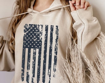 American Flag Hoodie, Distressed USA Flag, Vertical Flag Jumper, Military Gift, Labor Day Hoodie, July 4th Shirt, Patriotic Unisex Shirt