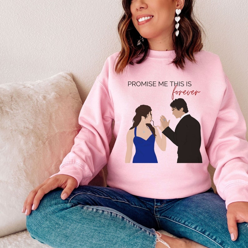 TVD Damon and Elena Sweater, Promise me this is forever, TVD Quote Sweatshirt, TVD Sweater, The Vampire Diaries, Damon Salvatore, Delena light pink