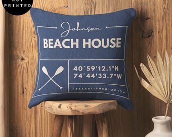 Personalized Beach House Pillow, Beach House Decor Pillow, Family name throw Pillow, Gift for Beachhouse Owners Nautical Family Name Pillow