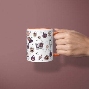 Cute Halloween Mug, Halloween Camping Mug, Halloween Mug, Cute Ghost Mug, Candy Corn, Pumpkin Mug, Cute Fall Mug, Halloween Pumpkin Mug 11oz orange handle