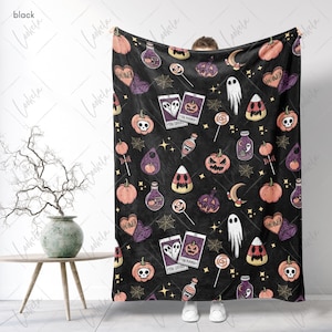 Cute Halloween Blanket, Spooky Blanket, Ghosts, Pumpkins, Candy Corn, Magic, Halloween Throw Blanket, Halloween Lover Gift, image 1