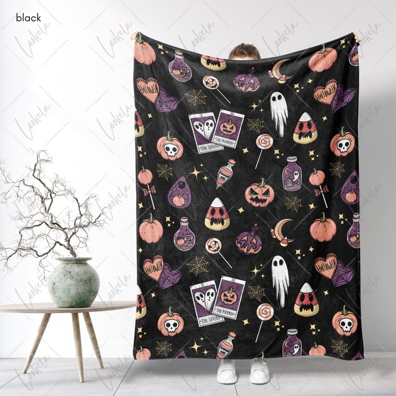 Cute Halloween Blanket, Spooky Blanket, Ghosts, Pumpkins, Candy Corn, Magic, Halloween Throw Blanket, Halloween Lover Gift, image 1