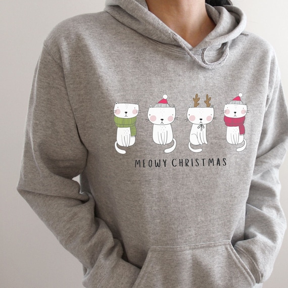 Cat Christmas Hoodie Meowy Christmas Sweater Funny Cat Holiday Hoodie Cozy Cat Lover Hoodie Merry Catmas Sweater Cat Lady Hoodie