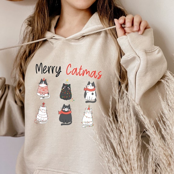 Merry Christmas Cat Hoodie Meowy Christmas Sweater Funny Cat