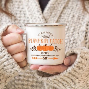 Pumpkin Patch Camping Mug, Cute Fall Mug, Pumpkin Mug, Autumn Mug, Coffee Mug, Enamel Mug, Fall gift, Farmhouse Style Mug, Tea Mug
