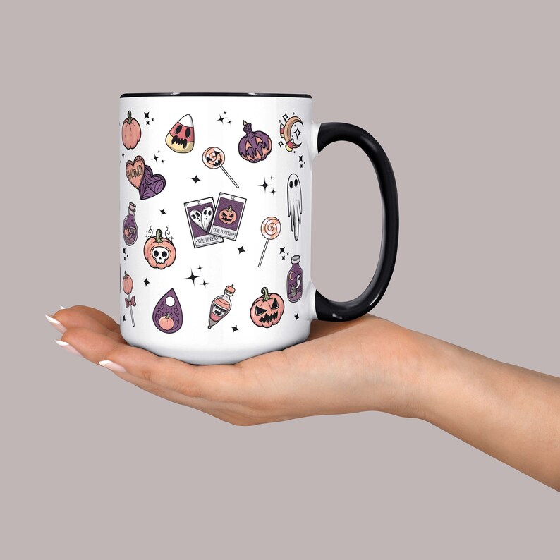 Cute Halloween Mug, Halloween Camping Mug, Halloween Mug, Cute Ghost Mug, Candy Corn, Pumpkin Mug, Cute Fall Mug, Halloween Pumpkin Mug 15oz black handle