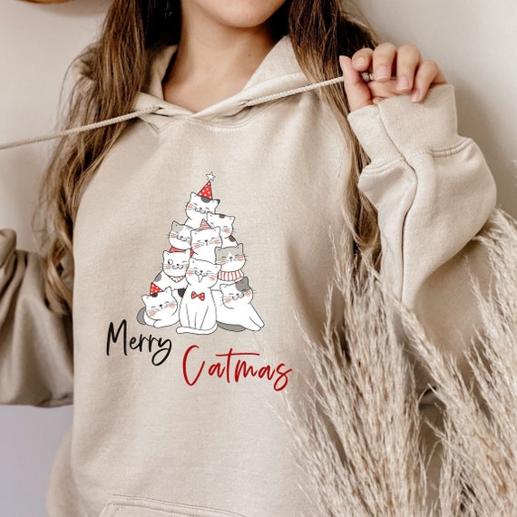 Merry Christmas Cat Tree Hoodie Meowy Christmas Sweater Funny Cat Holiday Hoodie Cozy Cat Lover Hoodie Merry Catmas Sweater Cat Lady Etsy UK