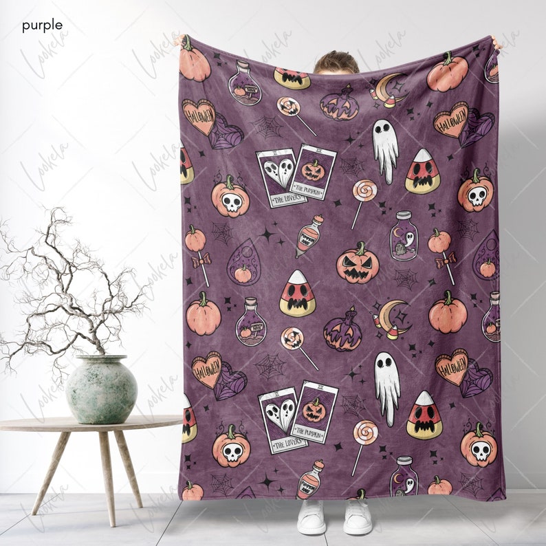 Cute Halloween Blanket, Spooky Blanket, Ghosts, Pumpkins, Candy Corn, Magic, Halloween Throw Blanket, Halloween Lover Gift, image 2