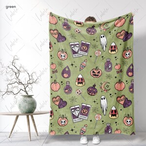 Cute Halloween Blanket, Spooky Blanket, Ghosts, Pumpkins, Candy Corn, Magic, Halloween Throw Blanket, Halloween Lover Gift, image 3