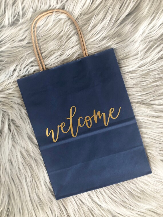 Wedding Guest Favor Bag Welcome to Our Wedding Welcome Bag Navy Kraft Wedding Gift Bag Navy Kraft Paper Bag Welcome Bag