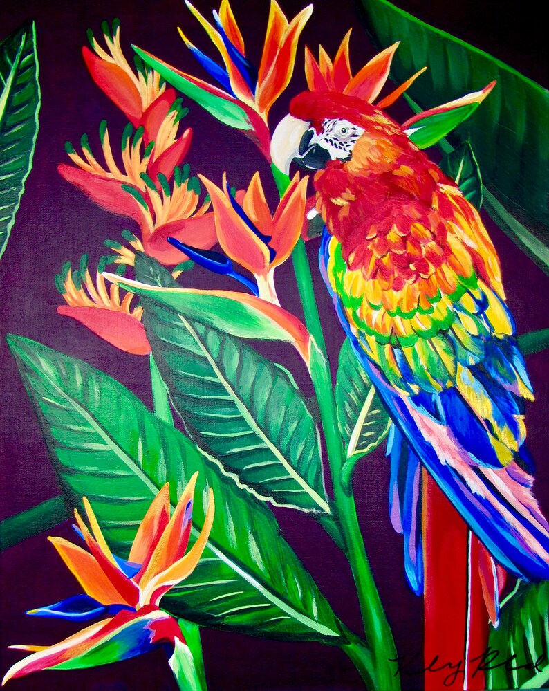 Birds Of Paradise Parrot Painting 1620 By Etsy