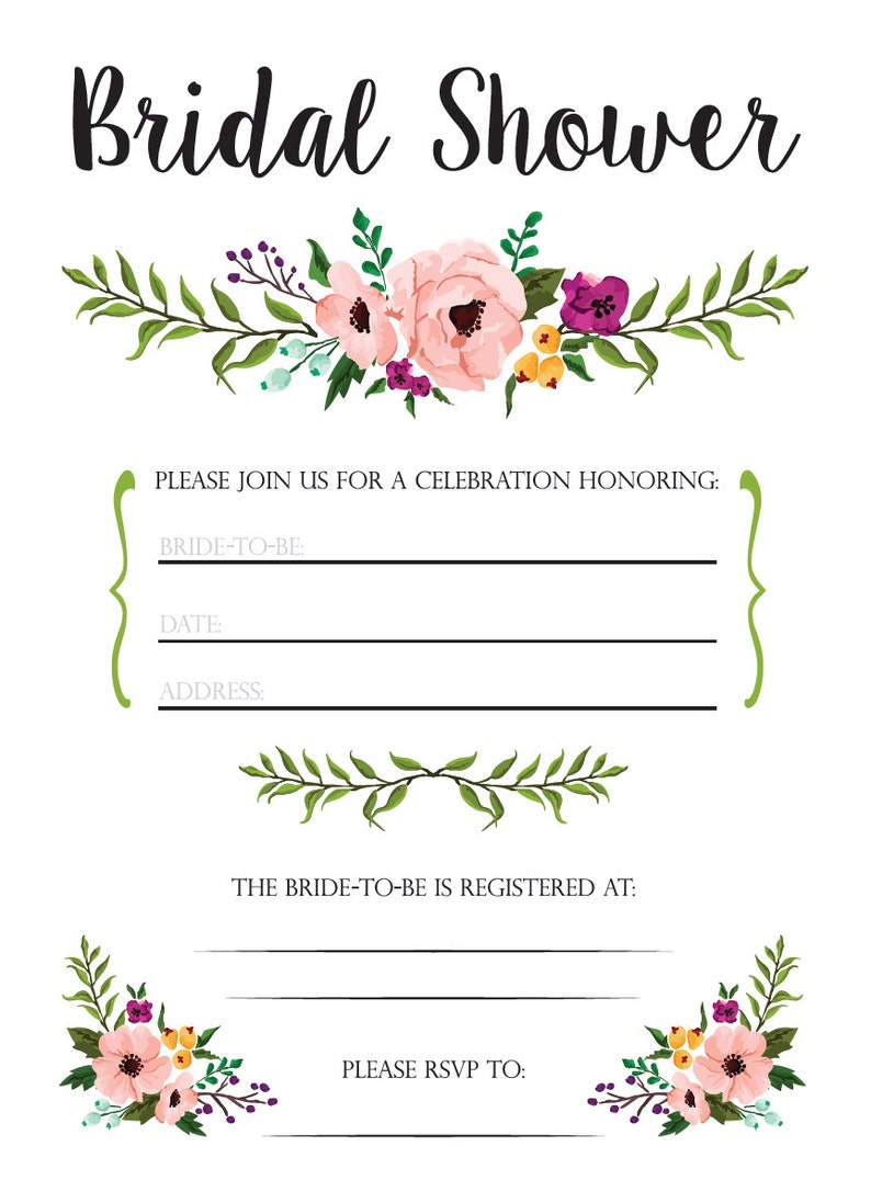 Floral Bridal Shower Printable Fill in the blank invitation | Etsy