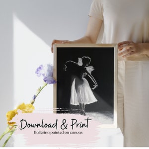 Printable Ballerina Dancer - Digital Download of Ballet Dancer Painted on Canvas - Black and White Wall Art