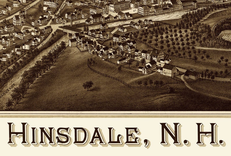 Hinsdale New Hampshire in 1886 Bird's Eye View Map Etsy UK