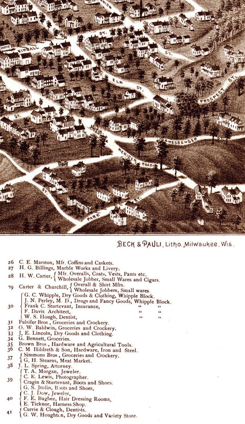 Lebanon, New Hampshire in 1884 Bird's Eye View Map, Aerial, Panorama