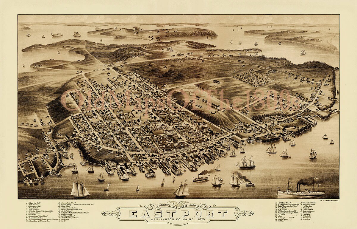 Eastport Maine in 1879 Bird’s Eye View Map Aerial | Etsy