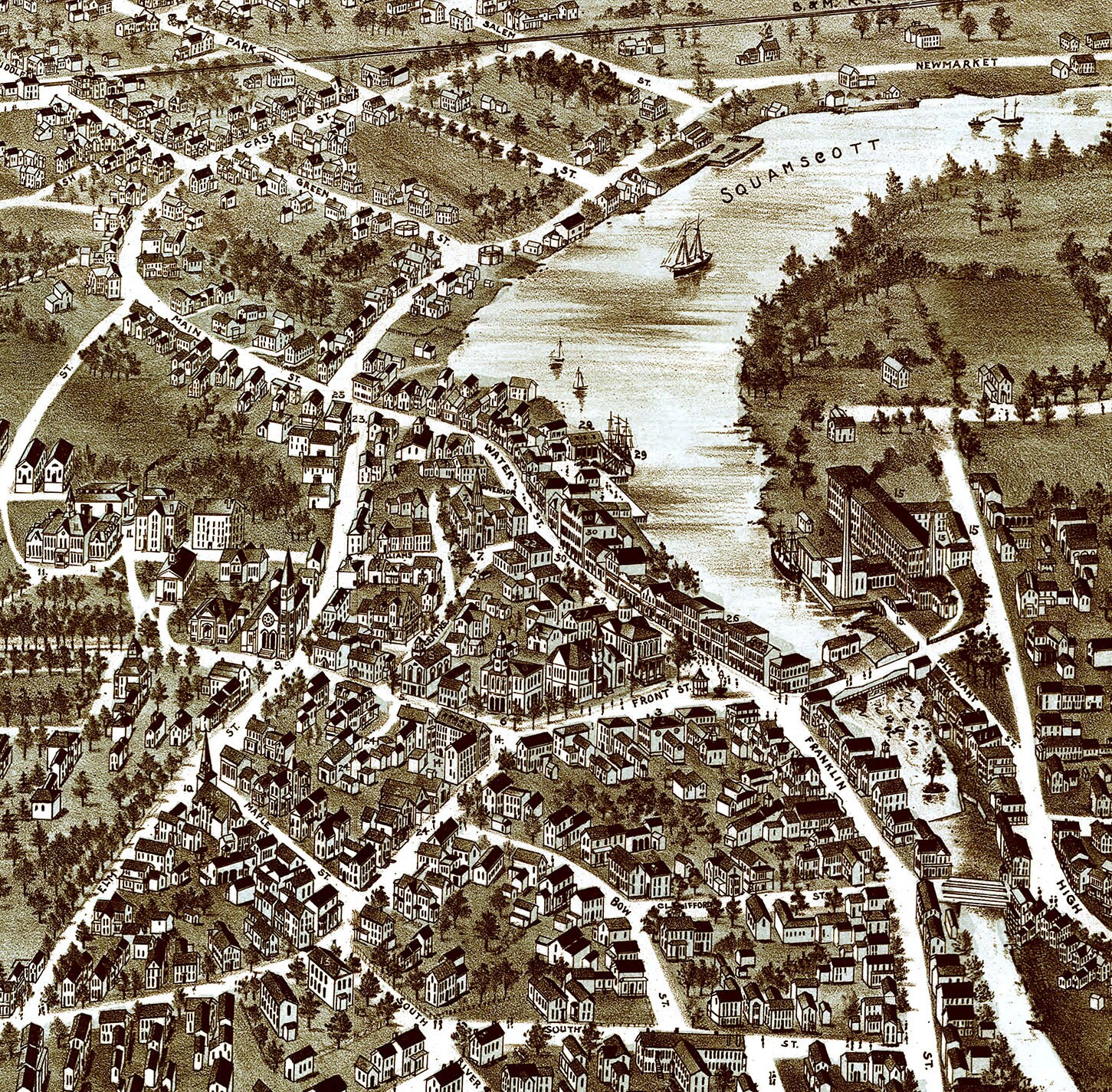 Exeter New Hampshire in 1896 Bird's Eye View Map - Etsy