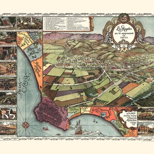 Los Angeles, California as it Appeared in 1871 - Bird&#39;s Eye View, Map, Aerial, Panorama, Vintage, Antique, Fine Art, Wall Art, History