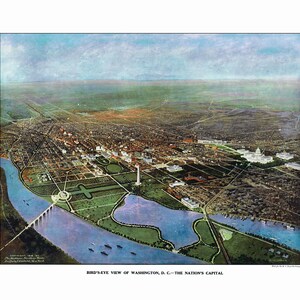Washington, D.C. en 1917 - Vue à vol d'oiseau, carte, aérienne, panorama, vintage, antiquité, reproduction, giclée, beaux-arts, art mural, histoire