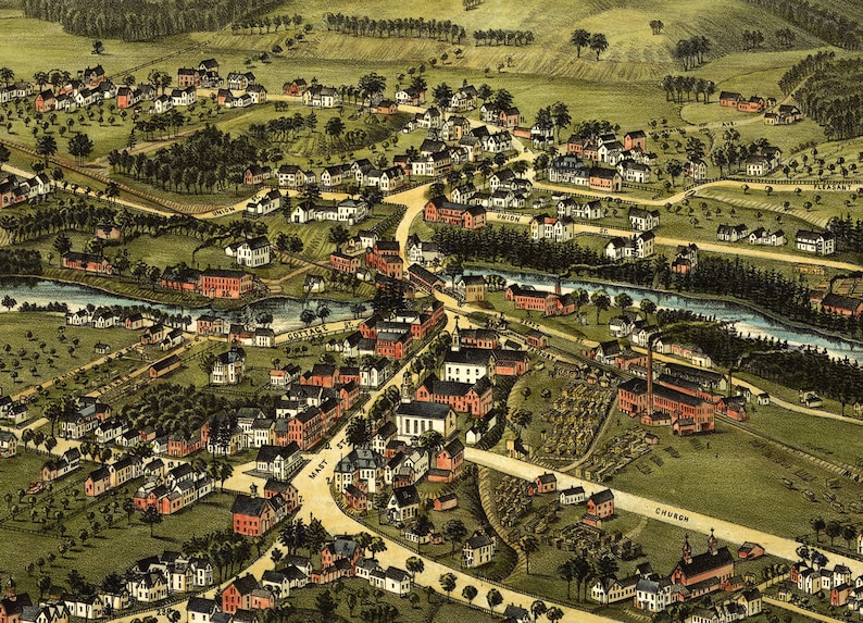 Goffstown New Hampshire in 1887 Bird's Eye View Map Etsy