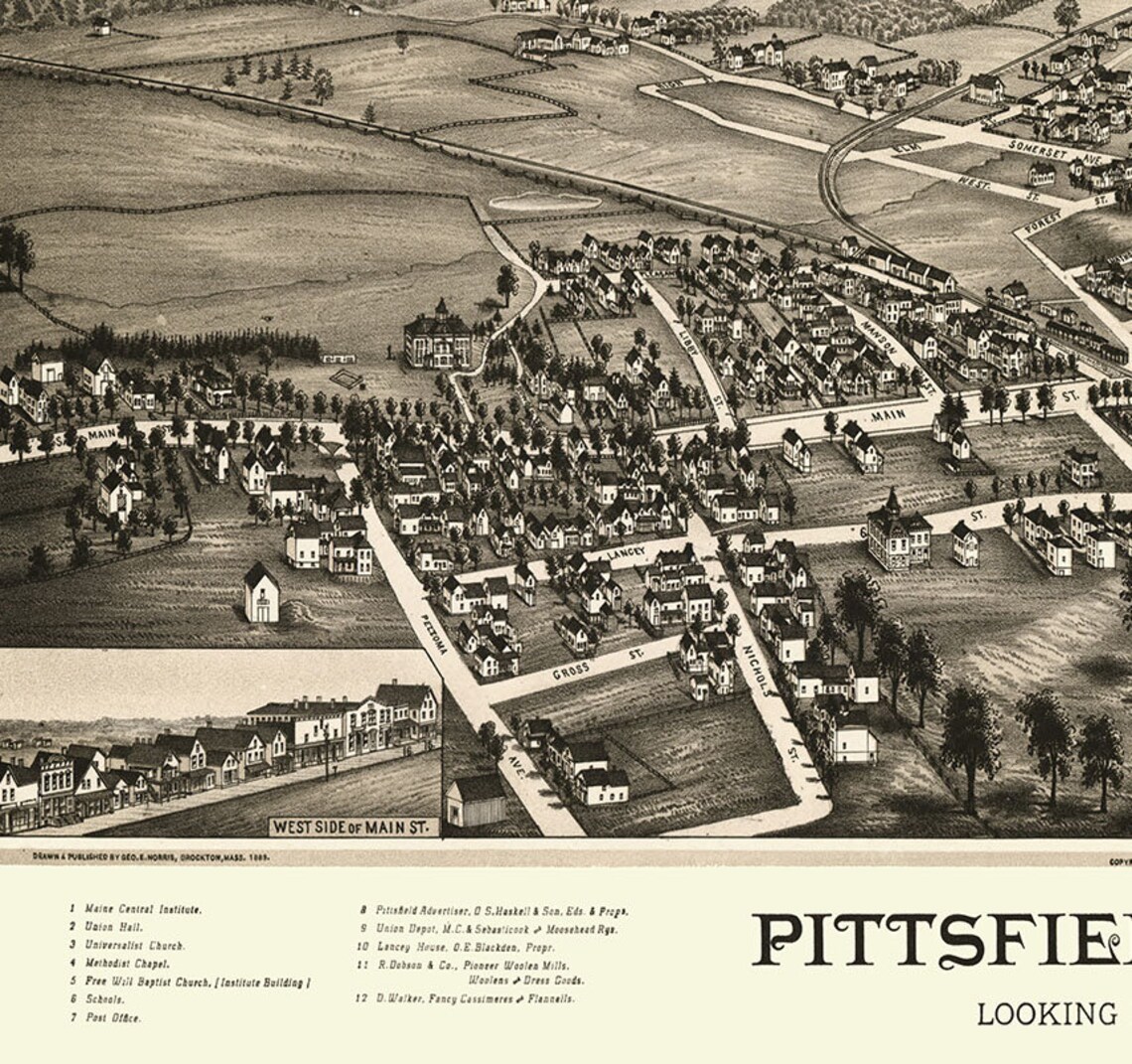Pittsfield, Maine in 1889 Bird's Eye View, Aerial, Panoryistorama