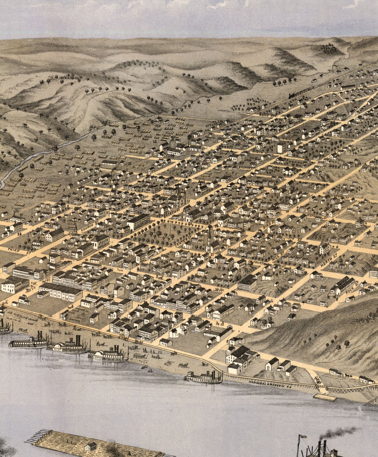 Hannibal Missouri in 1869 Bird's Eye View Map Aerial Etsy