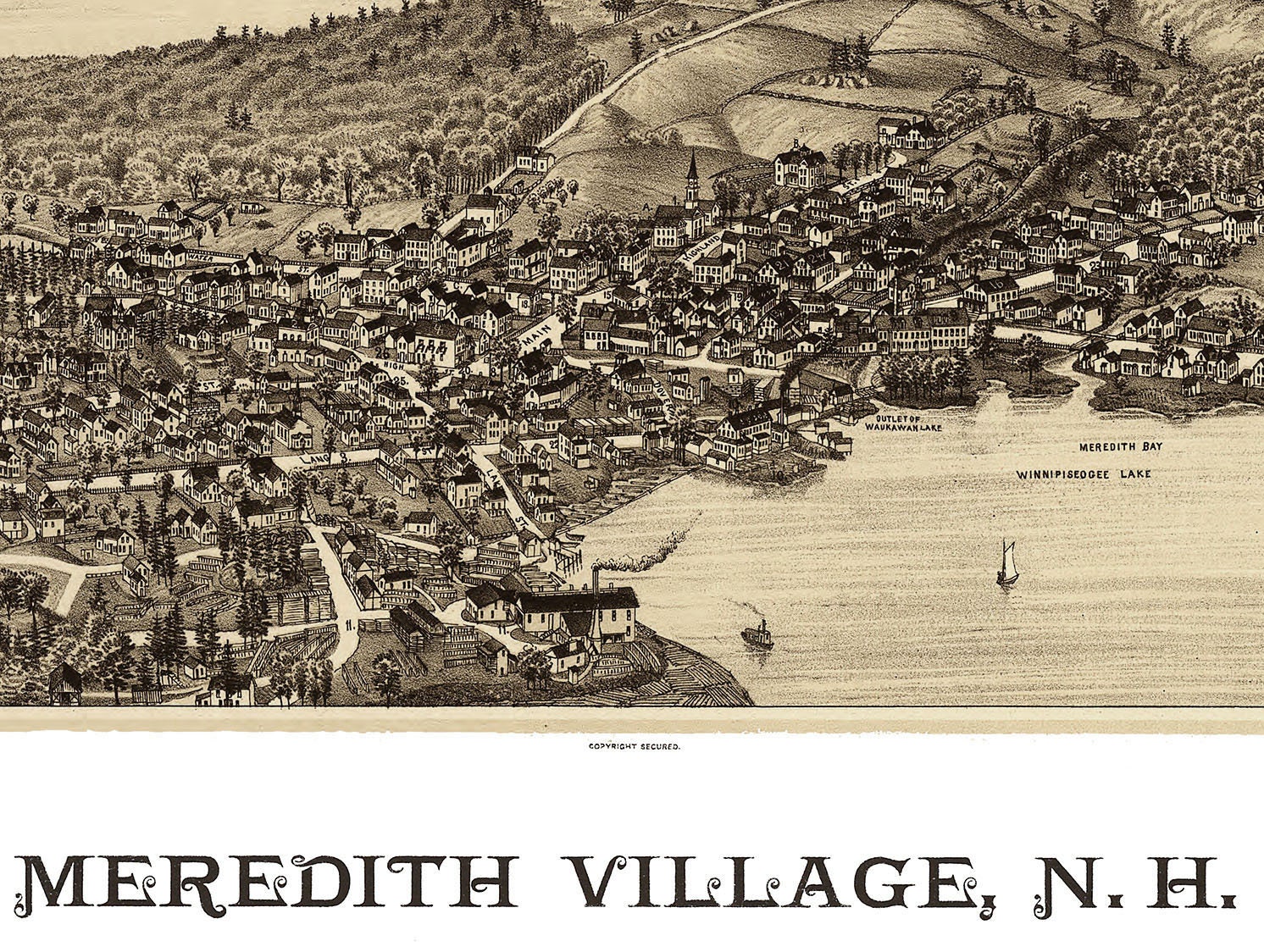 Meredith Village New Hampshire en 1889 Mapa de vista de Etsy