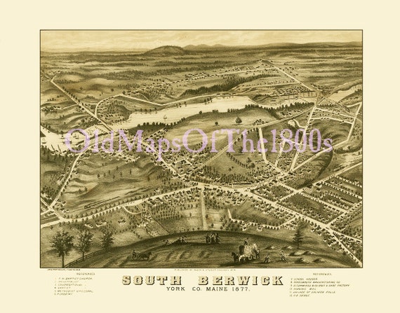 South Berwick Maine Map South Berwick Maine In 1877 Bird's Eye View Map | Etsy Uk
