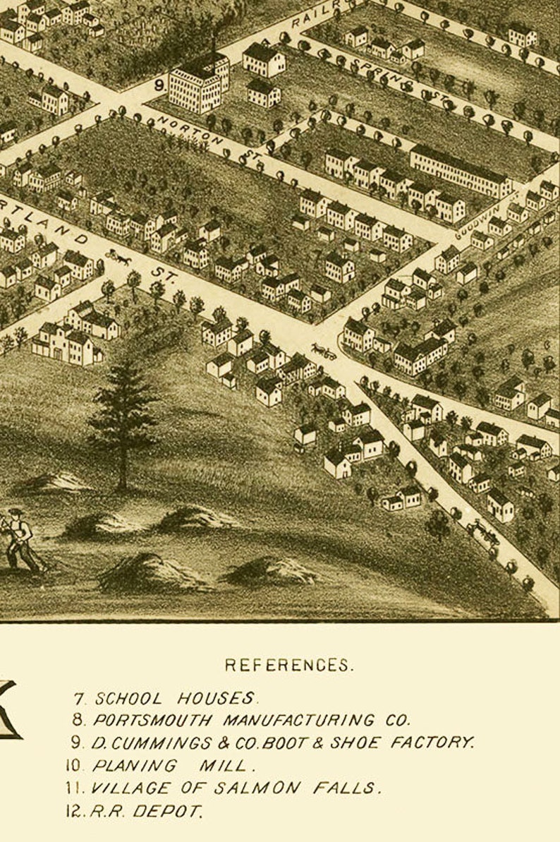 South Berwick Maine in 1877 Bird's Eye View Map Etsy