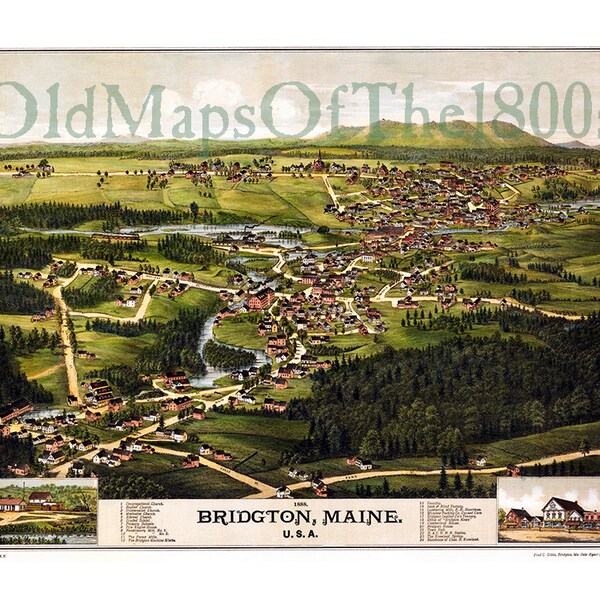 Bridgton Maine Map Etsy