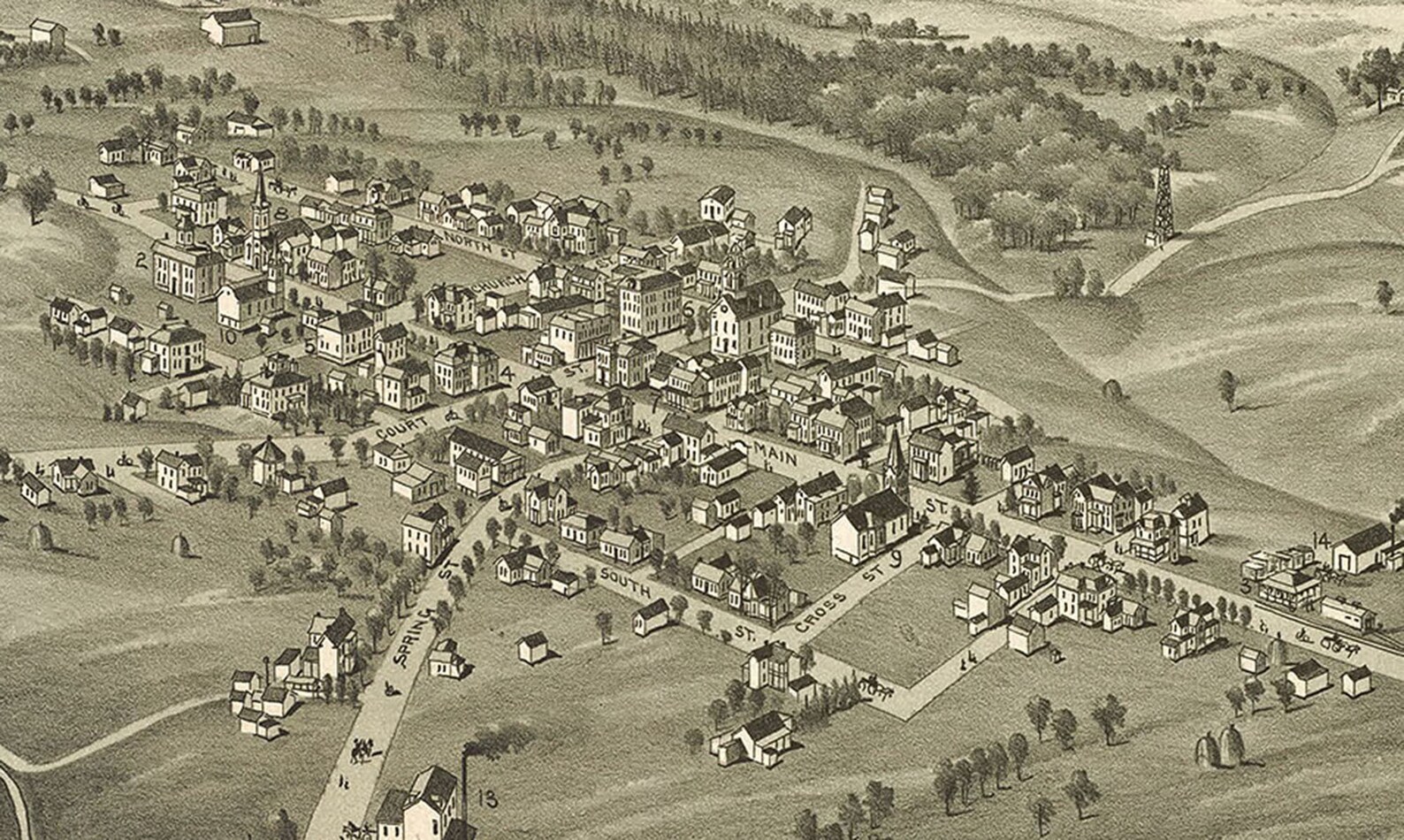 Harrisville, West Virginia in 1899 Bird's Eye View Map, Aerial